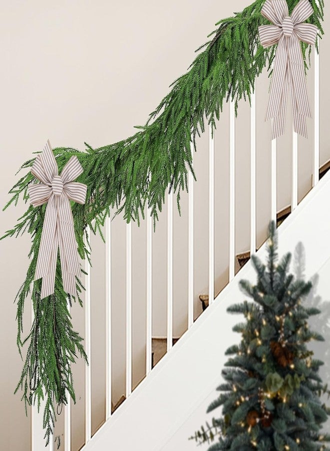 Meseey Large 24 x 10 Inch Natural Burlap White Rustic Ribbon Bow Farmhouse White Striped Wreath Bows for Christmas Door Wreath Home Decorations Tree Topper Party (White Striped) (PBCDBo23040022) - Image 5